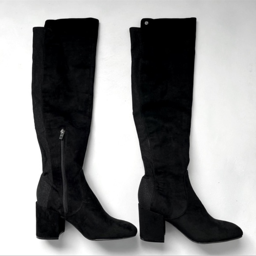 Marc Fisher Ramata Boot. Black suede with sparkle back. Over the knee boot